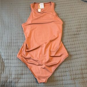 PINK  Brown Snap Closure Sleeveless Bodysuit